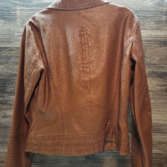 Brown leather jacket Sz Small - Picture 3 of 4